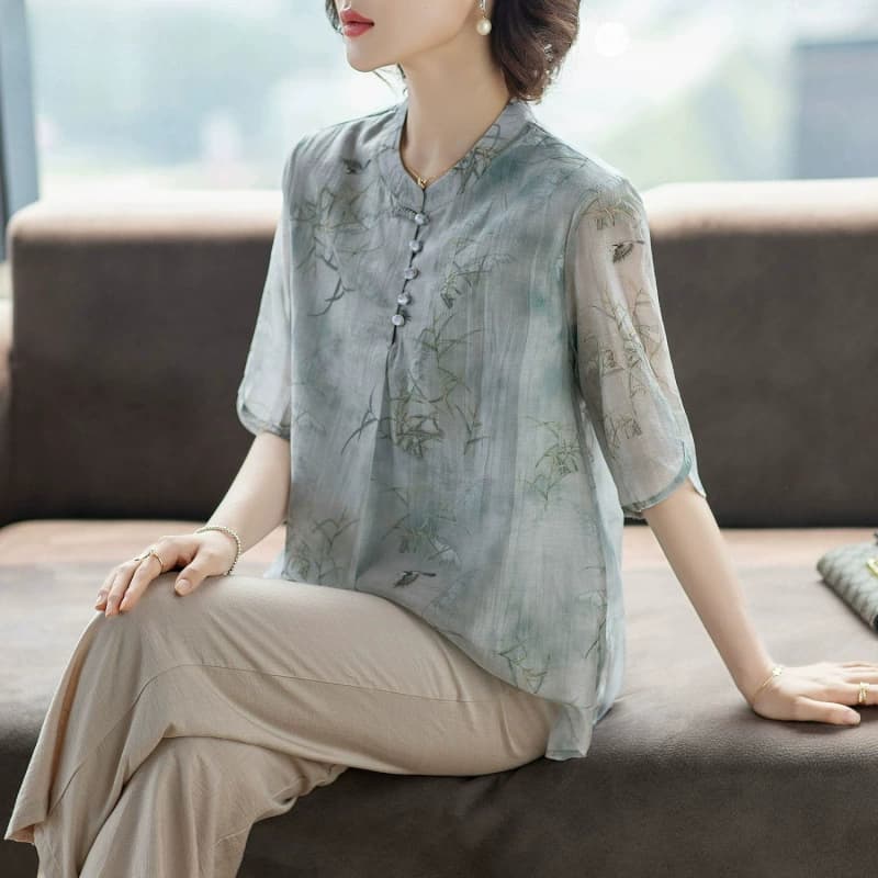 Летние топы для мамы, костюмы-рубашки с короткими рукавами, новые летние рубашки в китайском стиле для женщин среднего и пожилого возраста, комплект из двух предметов