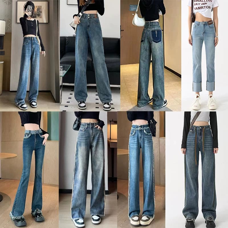 Тринадцать строк весенние и летние джинсы с высокой талией женский бренд скидка хвост 2025 новые корейские широкие брюки в прямом эфире