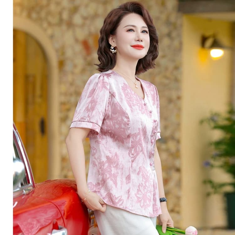 Новая летняя одежда для мам, новые повседневные рубашки с принтом в стиле шинуазри, футболки, рубашки для женщин среднего и пожилого возраста, топы, уменьшающие возраст.
