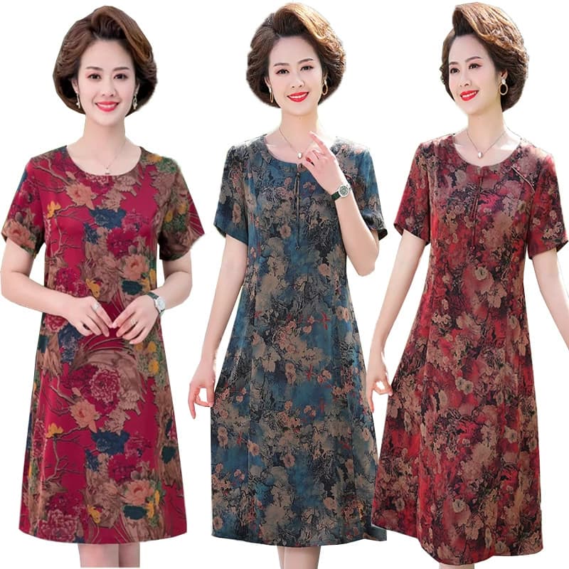 Фирменный хвост оптовая шелковая атласная мама летнее платье среднего возраста мода длинная юбка среднего возраста