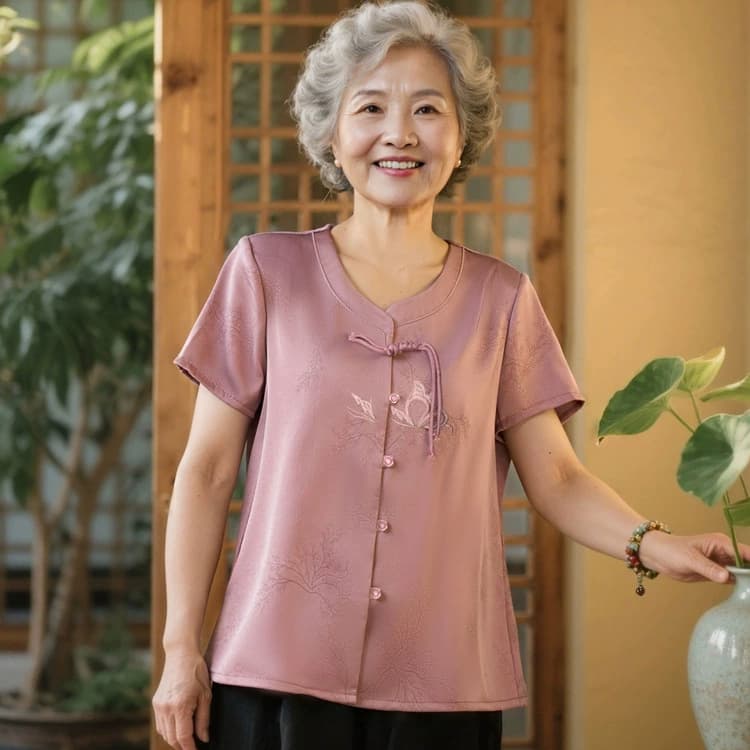 Новая рубашка с рукавом три четверти в стиле бабушки для мам 60-70 лет, летний топ для женщин среднего и пожилого возраста, футболка-блузка.