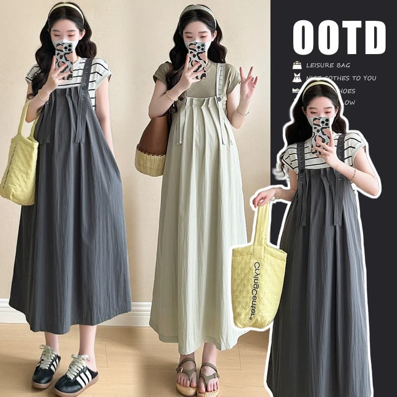 2025 лето новое платье для беременных хлопчатобумажный топ корейская беременная юбка набор из двух частей