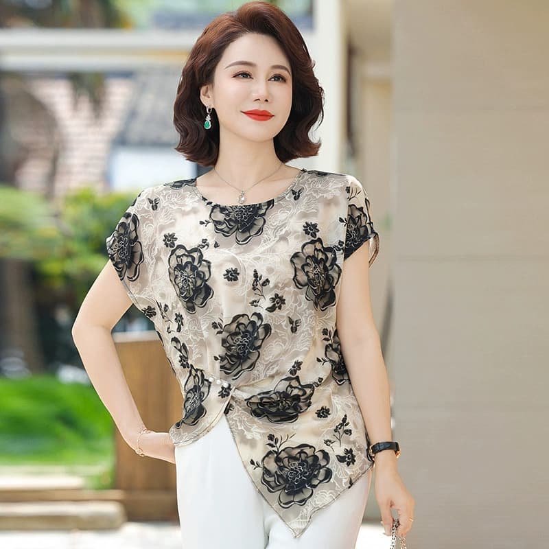 Летний костюм для мамы, топ с короткими рукавами, узкая футболка, элегантная рубашка с круглым вырезом, тонкий топ, закрывающий живот, женская одежда