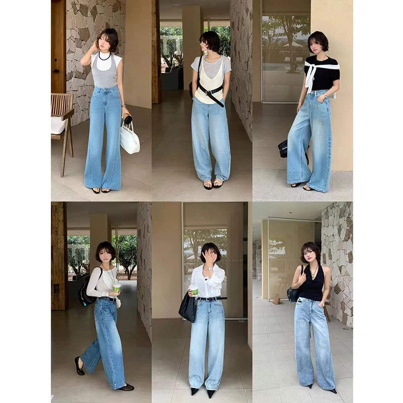 Джинсы с высокой талией на весну и лето, женские брендовые джинсы со скидкой, корейские широкие брюки, прямые, прямая трансляция, физические поставки