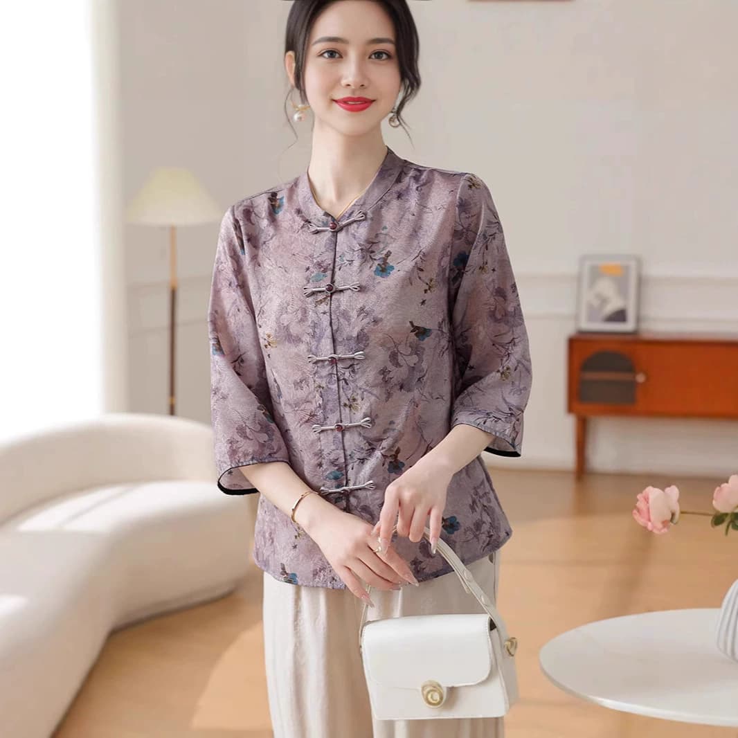 Летние рубашки для женщин среднего и пожилого возраста для бабушки, новинка 2025 года, тонкие топы в китайском стиле для мам, костюм Тан для старухи