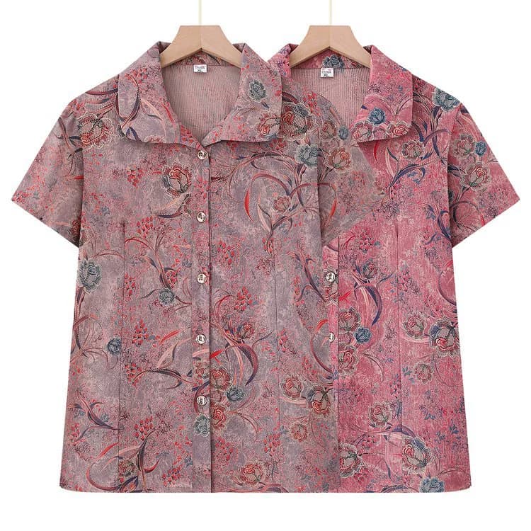 Летняя рубашка бабушки с короткими рукавами, одежда для среднего и пожилого возраста, женские топы для мам 60-х и 70-х годов, женские летние рубашки.