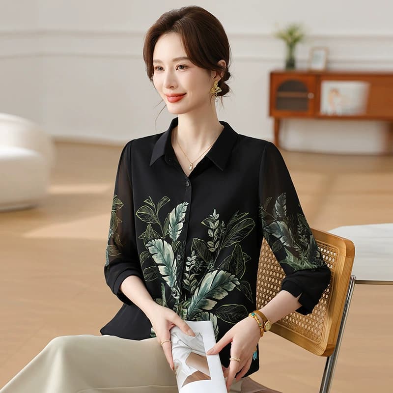 Женская рубашка среднего возраста с рукавом три четверти, рубашка в стиле мамы, весна-лето 2025, новая мода, элегантный топ для похудения, уменьшающий возраст