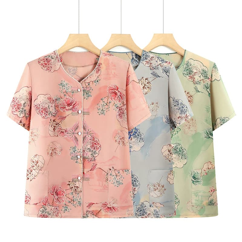 Летняя женская одежда в китайском стиле с короткими рукавами для мам для людей среднего и пожилого возраста. Летняя рубашка ко Дню матери, топы с короткими рукавами.