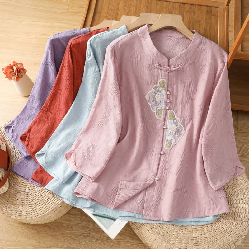 Рубашки из хлопка и льна, летняя одежда для женщин среднего возраста, новые топы, летние футболки, одежда для молодых мам.