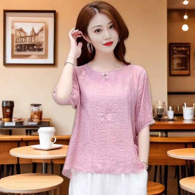 Летние топы с короткими рукавами из ледяного шелка для женщин, уменьшающие возраст, новинка 2024 года, модные повседневные свободные утягивающие топы с короткими рукавами для женщин