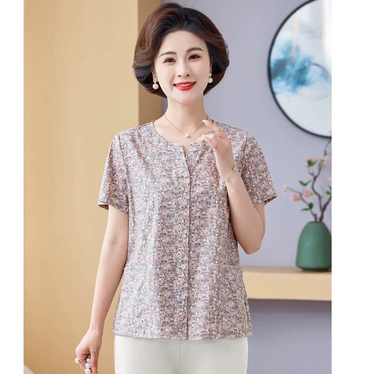 Повседневные летние рубашки для мам среднего и пожилого возраста, топы с короткими рукавами и цветочным кардиганом для бабушек, тонкая верхняя одежда, домашняя одежда.