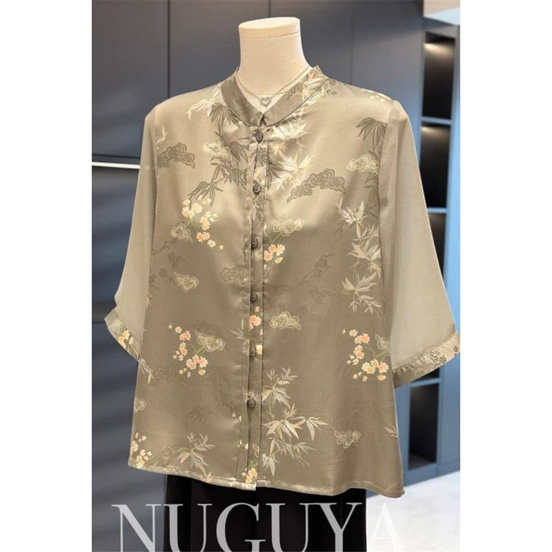 Женские рубашки большого размера в китайском стиле для женщин среднего и пожилого возраста, летние новинки 2025 года, новые топы в китайском стиле, короткие рукава для мам